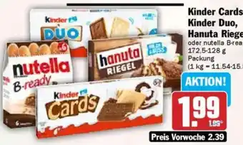 HIT Kinder Cards, Kinder Duo, Hanuta Riegel Angebot
