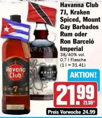HIT Havanna Club 7J, Kraken Spiced, Mount Gay Barbados Rum oder Ron Barceló Imperial Angebot