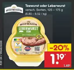 Netto Marken-Discount Teewurst oder Leberwurst Angebot