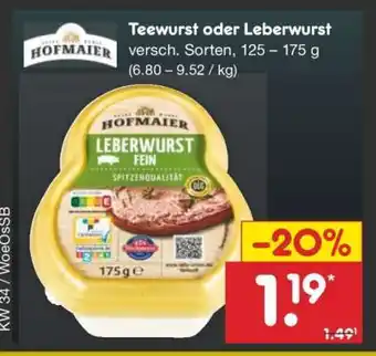 Netto Marken-Discount Teewurst oder Leberwurst Angebot