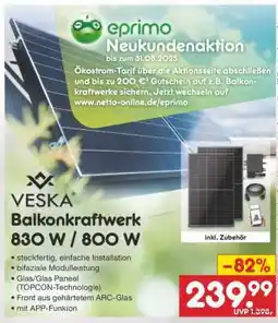 Netto Marken-Discount VESKA Balkonkraftwerk 830 W / 800 W Angebot