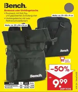 Netto Marken-Discount Bench Rucksack oder Umhängetasche Angebot