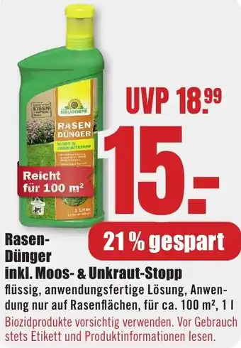 B1 Discount Baumarkt Rasen Dünger inkl. Moos- & Unkraut-Stopp Angebot
