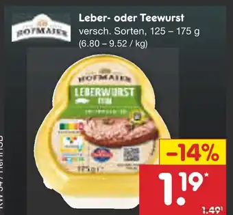 Netto Marken-Discount Hofmaier leber- oder teewurst Angebot