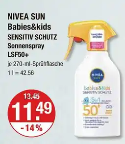 V Markt Nivea sun babies&kids sensitiv schutz sonnenspray lsf50+ Angebot