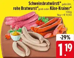 Edeka Schweinsbratwürstl, rohe Bratwurst oder Käse-Krainer Angebot
