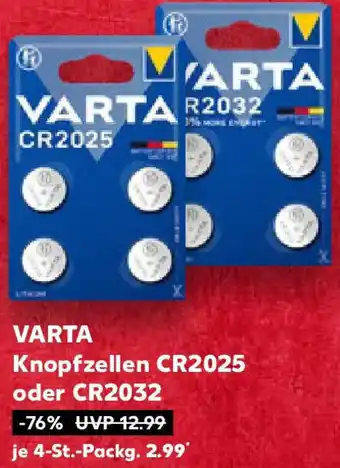 Kaufland VARTA Knopfzellen CR2025 oder CR2032 Angebot