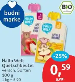 Budni Hallo Welt Quetschbeutel Angebot