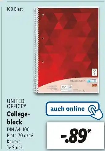 Lidl United office collegeblock Angebot