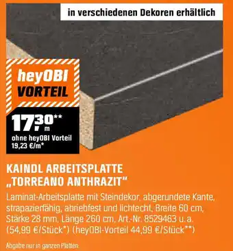 OBI KAINDL ARBEITSPLATTE ,,TORREANO ANTHRAZIT" Angebot