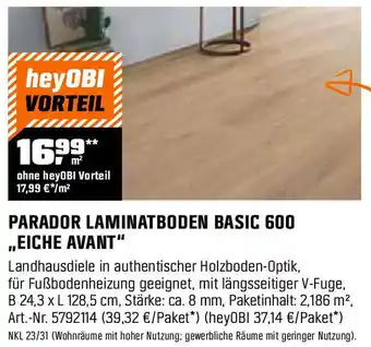 OBI PARADOR LAMINATBODEN BASIC 600 ,,EICHE AVANT" Angebot