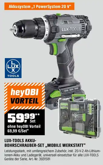 OBI LUX-TOOLS AKKU- BOHRSCHRAUBER-SET ,,MOBILE WERKSTATT" Angebot