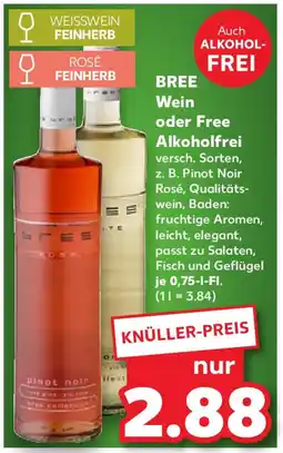 Kaufland BREE Wein oder Free Alkoholfrei Angebot