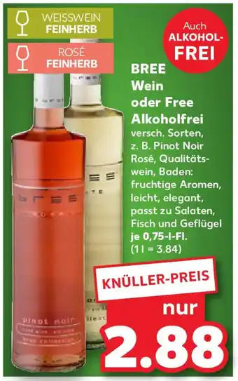 Kaufland BREE Wein oder Free Alkoholfrei Angebot