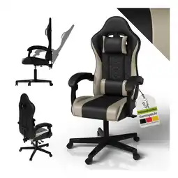 Netto Marken-Discount Juskys Gamingstuhl HyperSeat, Bürostuhl aus Kunstleder, verstellbare Rückenlehne – Schwarz/beige Angebot