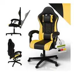 Netto Marken-Discount Juskys Gamingstuhl HyperSeat, Bürostuhl aus Kunstleder, verstellbare Rückenlehne – Schwarz/gelb Angebot
