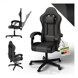 Netto Marken-Discount Juskys Gamingstuhl HyperSeat, Bürostuhl aus Kunstleder, verstellbare Rückenlehne – Grau/schwarz Angebot