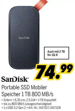 MEDIMAX SanDisk Portable SSD Mobiler Speicher 1 TB 800 MB/s Angebot