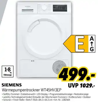 MEDIMAX SIEMENS Wärmepumpentrockner WT45HV3EP Angebot