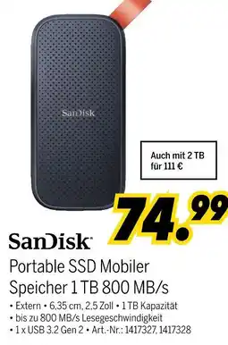 MEDIMAX Sandisk portable ssd mobiler speicher 800 mb/s Angebot