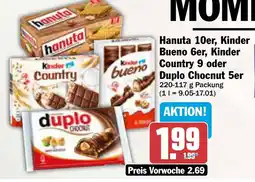 AEZ Hanuta 10er, Kinder Bueno 6er, Kinder Country 9 oder Duplo Chocnut 5er Angebot