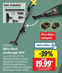 Lidl Parkside Akku-Hand- staubsauger 20 V Angebot
