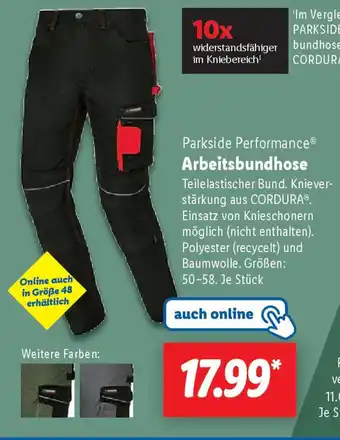 Lidl Parkside Performance Arbeitsbundhose Angebot