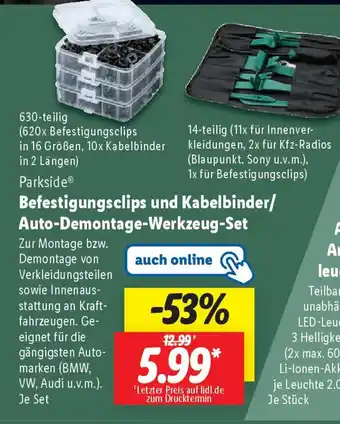 Lidl Parkside Befestigungsclips und Kabelbinder/ Auto-Demontage-Werkzeug-Set Angebot