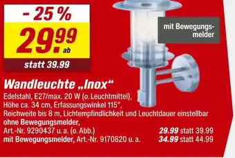 toom Baumarkt Wandleuchte „inox“  Angebot