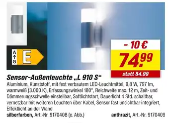 toom Baumarkt Sensor-außenleuchte l 910 s, silberfarben Angebot