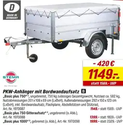 toom Baumarkt Stema pkw-anhänger mit bordwandaufsatz „basic plus 750“ Angebot