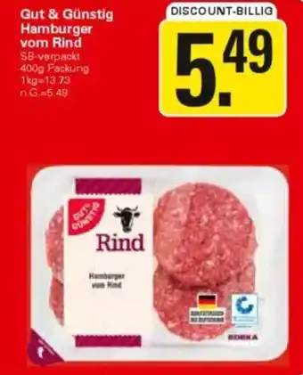 WEZ Gut & Günstig Hamburger vom Rind Angebot
