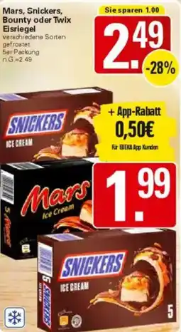 WEZ Mars, Snickers, Bounty oder Twix Eisriegel Angebot