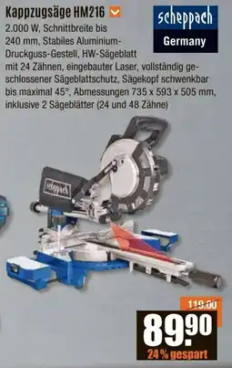 V Baumarkt Scheppach Kappzugsäge HM216 Angebot