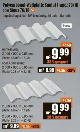 V Baumarkt Polycarbonat-Wellplatte Suntuf Trapez 70/18 oder Sinus 76/18 Angebot