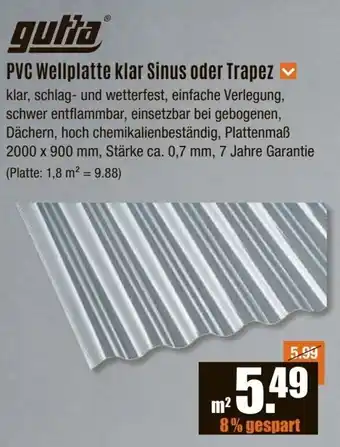 V Baumarkt gutta PVC Wellplatte klar Sinus oder Trapez Angebot