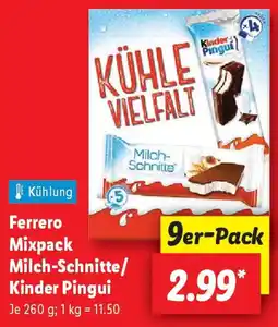 Lidl Ferrero Mixpack Milch-Schnitte/ Kinder Pingui Angebot