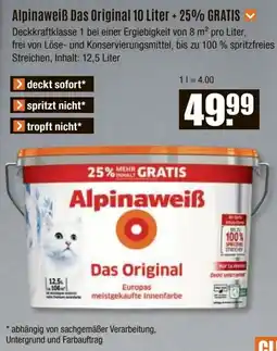 V Baumarkt Alpinaweiß Das Original 10 Liter + 25% GRATIS Angebot