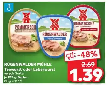 Kaufland RÜGENWALDER MÜHLE Teewurst oder Leberwurst Angebot