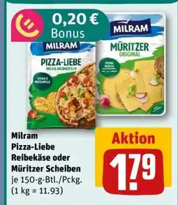 REWE Milram Pizza-Liebe Reibekäse oder Müritzer Scheiben Angebot