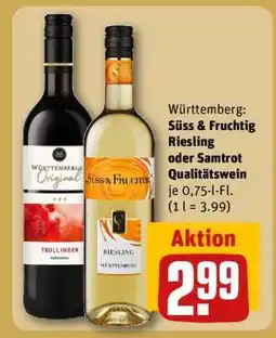 REWE Süss & Fruchtig Riesling oder Samtrot Qualitätswein Angebot