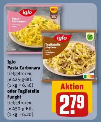 REWE Iglo Pasta Carbonara oder Tagliatelle Funghi Angebot