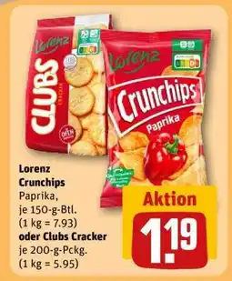 REWE Lorenz Crunchips Paprika oder Clubs Cracker Angebot