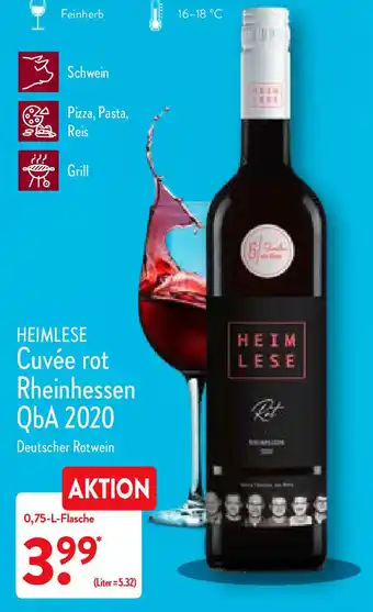 Aldi Nord Heimlese Cuvée rot Rheinhessen QbA 2020 Angebot