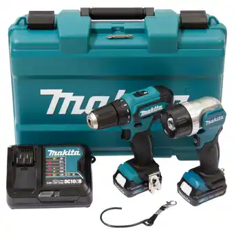 toom Baumarkt Makita Combo Kit Akku-Bohrschrauber 'DF333DSAL1' mit 2 Akkus, mit LED-Akku-Handstrahler, 12 V Angebot