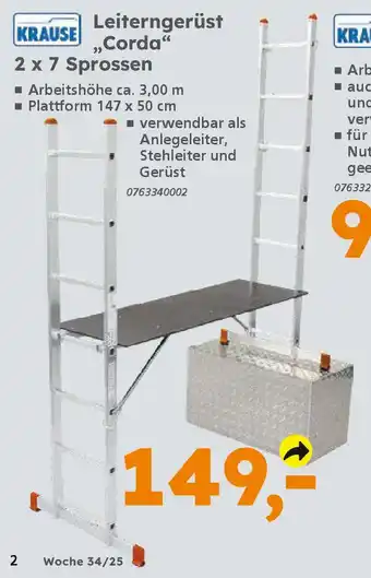 Globus Baumarkt KRAUSE Leiterngerüst ,,Corda" 2 x 7 Sprossen Angebot