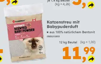 Globus Baumarkt FLAMINGO Katzenstreu mit Babypuderduft Angebot