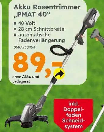 Globus Baumarkt PRIMASTER Akku Rasentrimmer ,,PMAT 40" Angebot