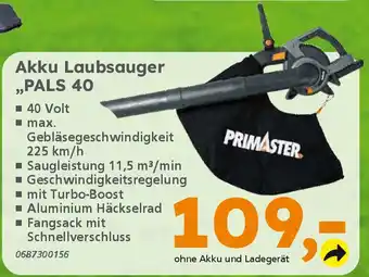 Globus Baumarkt PRIMASTER Akku Laubsauger ,,PALS 40 Angebot
