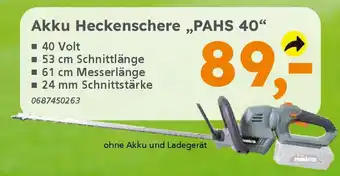Globus Baumarkt PRIMASTER Akku Heckenschere „,PAHS 40" Angebot